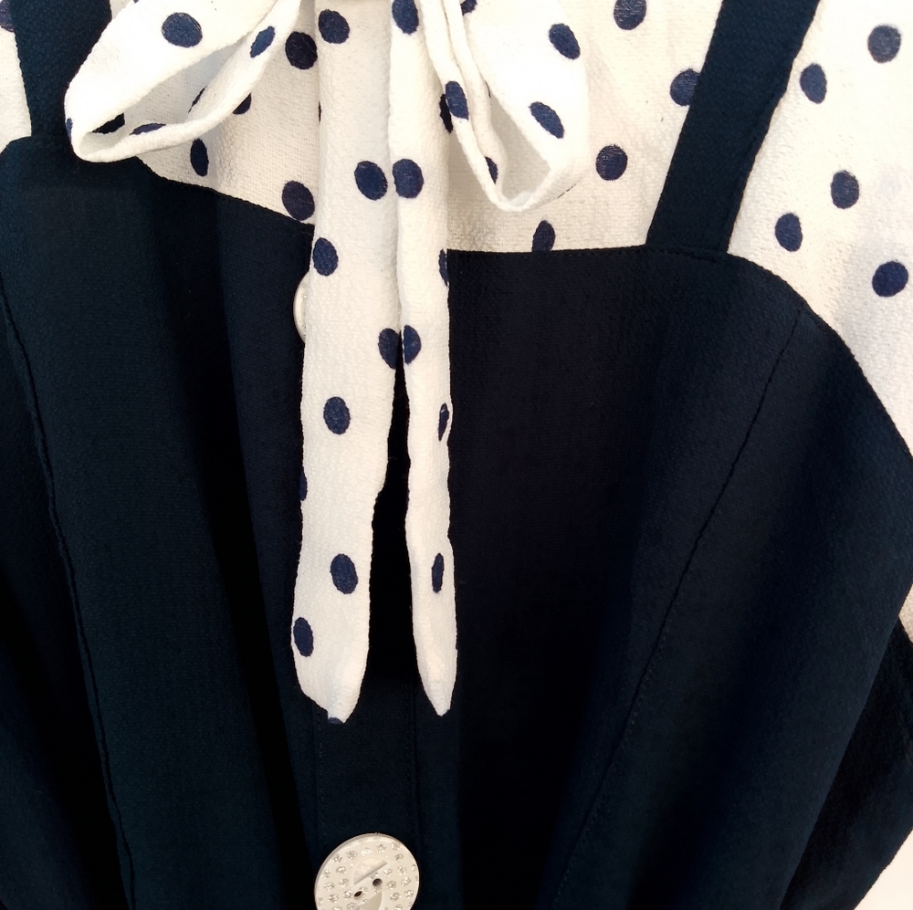 NWOT Vintage Green Apple Businesscore Navy and White Dress With Polkadot Accents - Picture 7 of 10